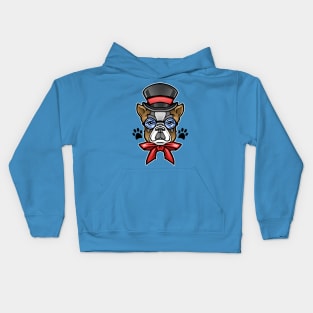 Cute Dog French Bulldog Wearing Sunglasses Hat and Bow Tie Kids Hoodie